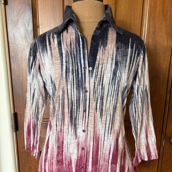 David Cline "LIQUID" Crushed 3/4 Sleeve Length Button Up Shirt - Picture 1 of 4